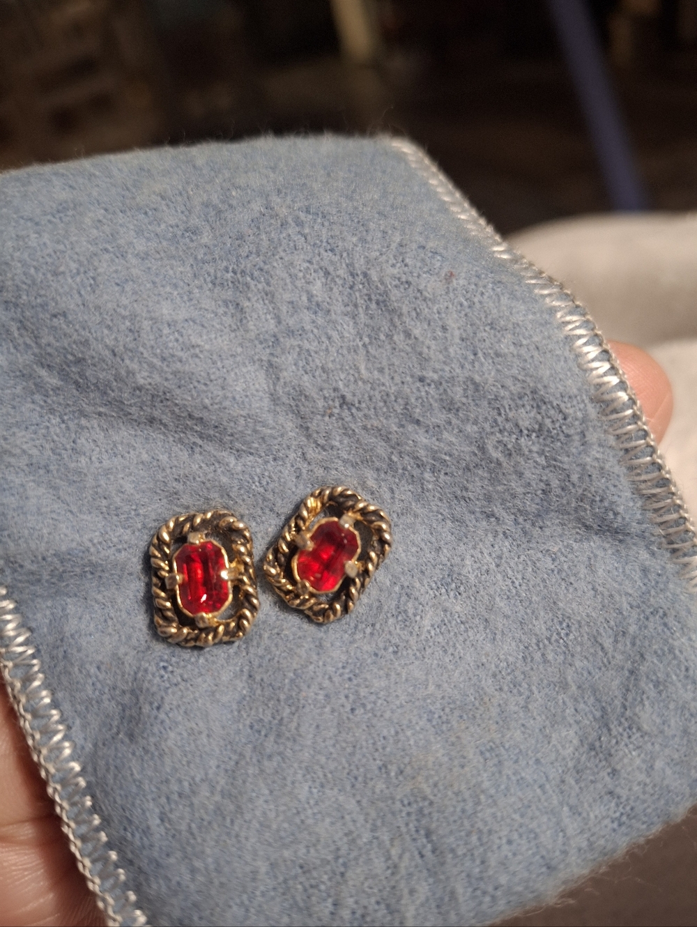 Sarah Coventry Gold-Tone Earrings with Red Crystal Centers